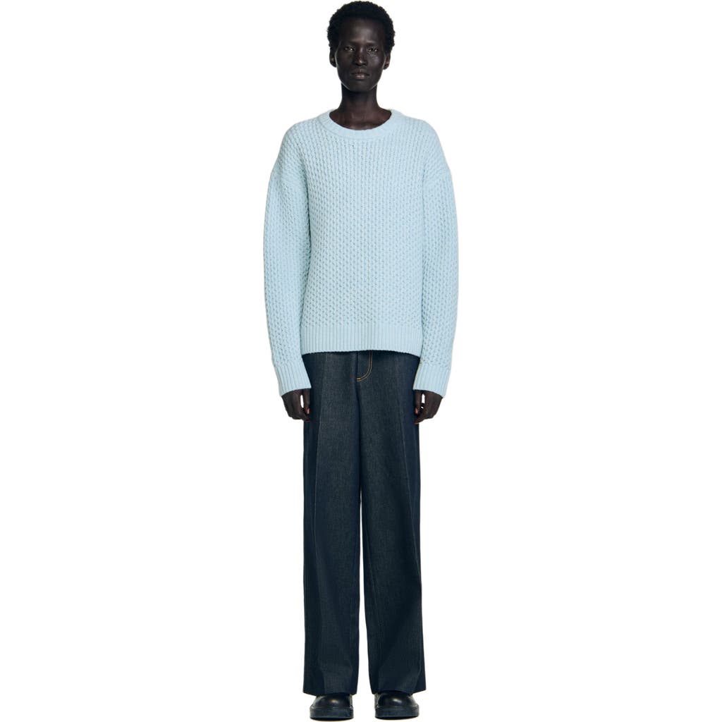 Sandro Wool Fine Knit Crewneck Sweater In Blue