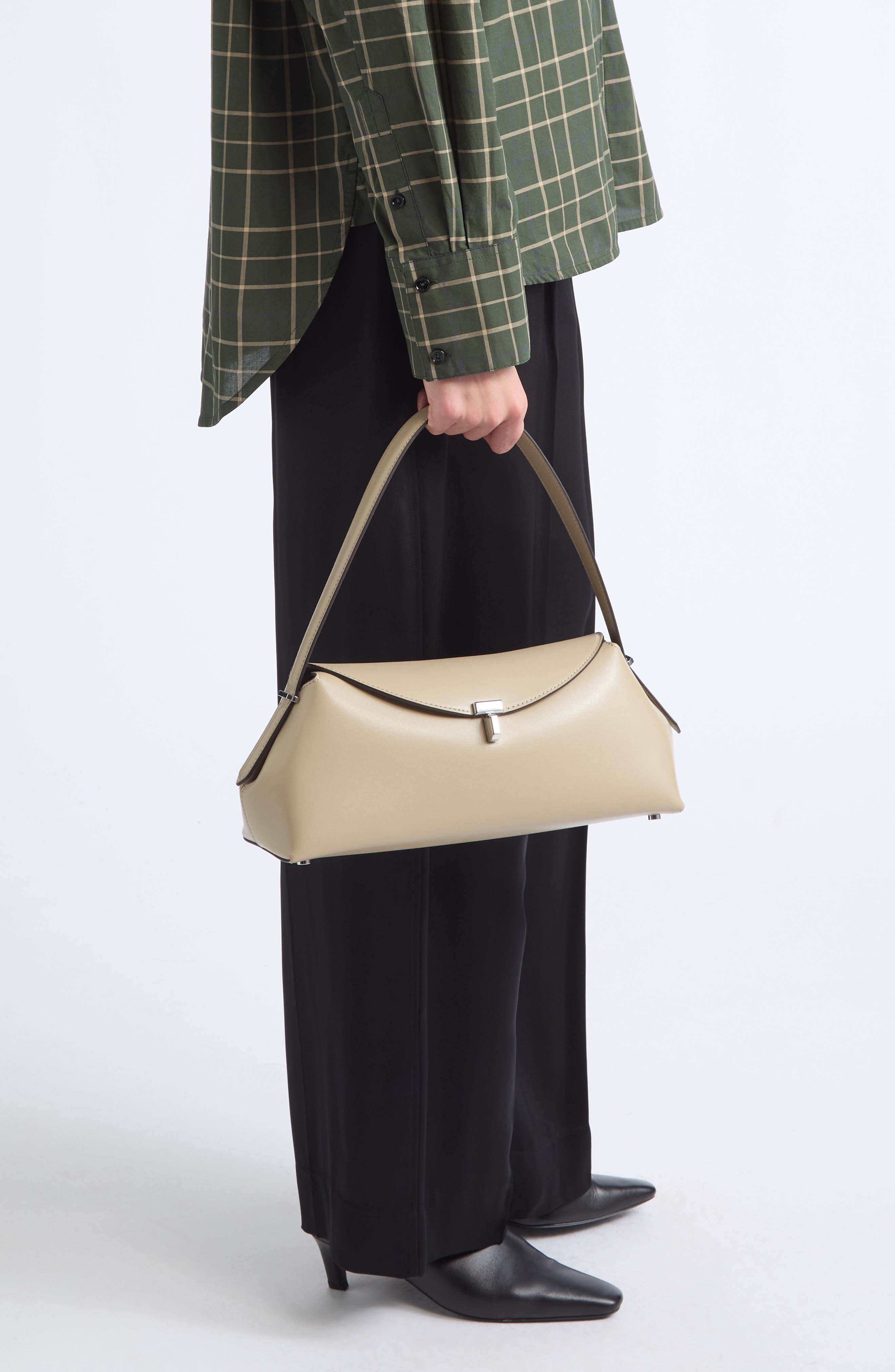 T-Lock Leather Shoulder Bag, Alternate, color, FAWN