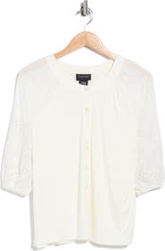 Forgotten Grace Eyelet Sleeve Button Front Top