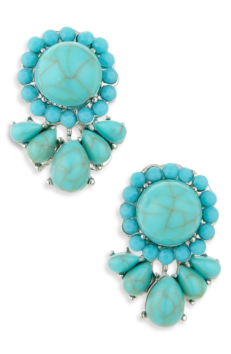 Cara Crystal Drop Earrings, Main, color, Turquoise