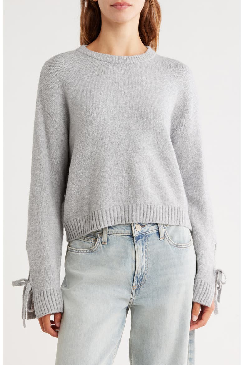 Cozy Bow Sleeve Sweater, Main, color, GREY HEATHER