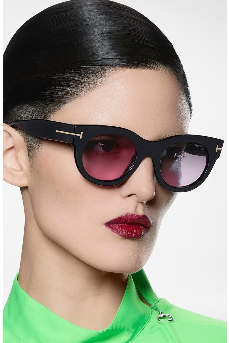 Marine 50mm Gradient Round Sunglasses, Alternate, color, BLACK / SMOKE TO PURPLE LENS
