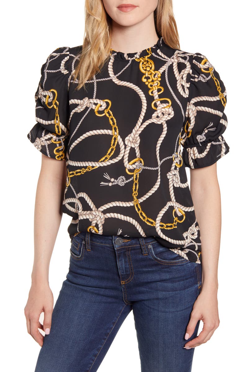 GIBSONLOOK Gibson Rebecca Ruffle Puff Sleeve Blouse, Main, color, 