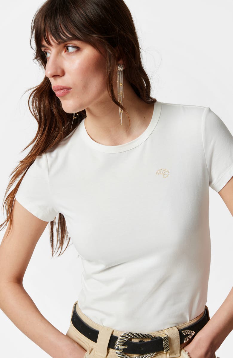 & Other Stories Embroidered Stretch Cotton T-Shirt, Alternate, color, Beige Medium Dusty