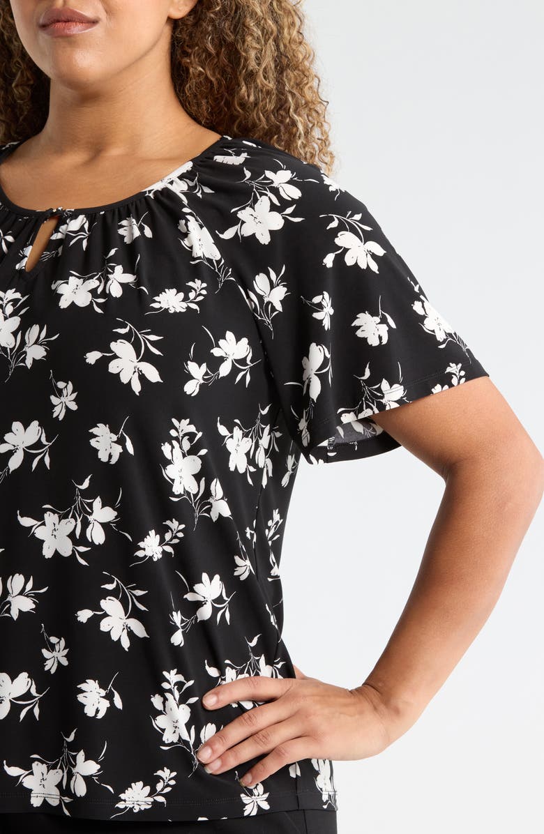 AK ANNE KLEIN Keyhole Print Peasant Top, Alternate, color,