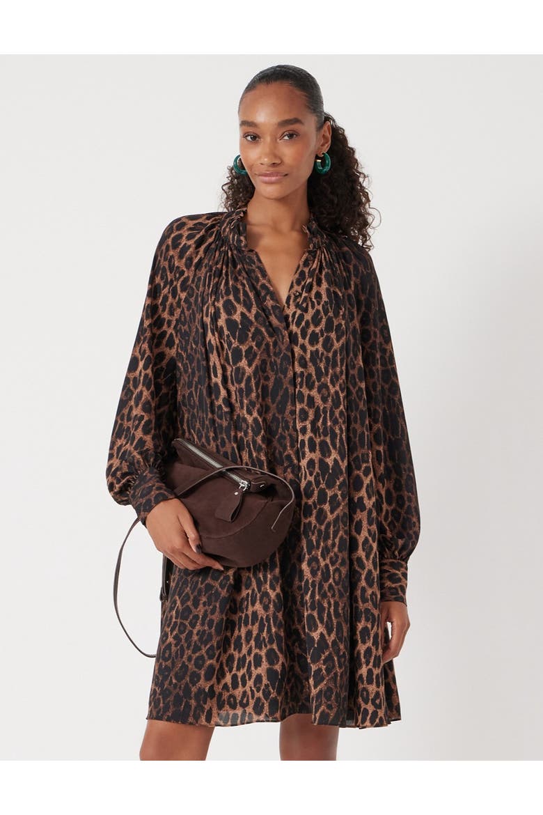 Printed Chiffon Mini Dress, Main, color, Natural Leopard Brown