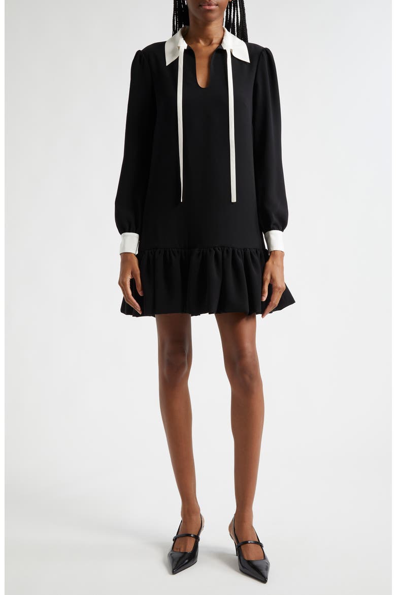 Cala Tie Neck Long Sleeve Shift Dress, Alternate, color, BLACK/ IVORY