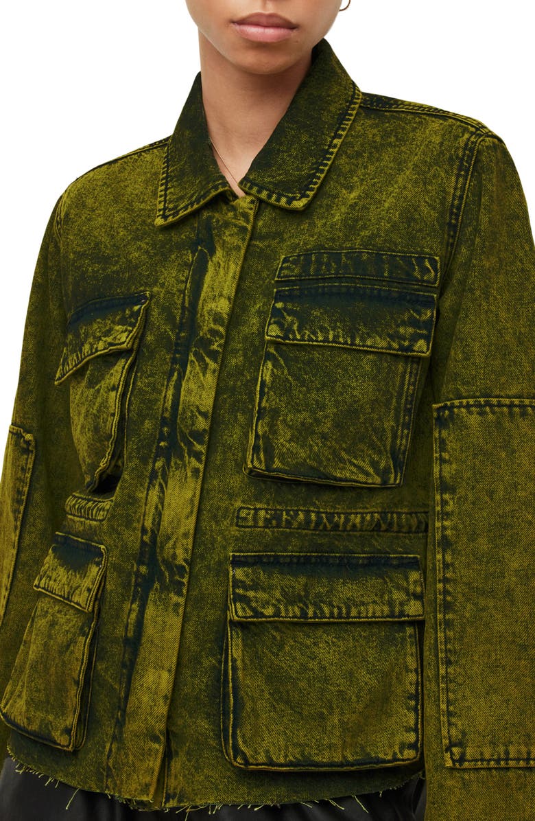 AllSaints Finch Acid Wash Denim Military Jacket, Alternate, color,
