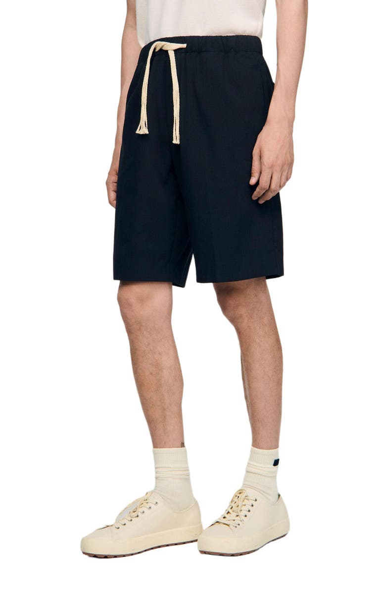 SANDRO Elasticated waist cotton shorts, Main, color, Navy Blue