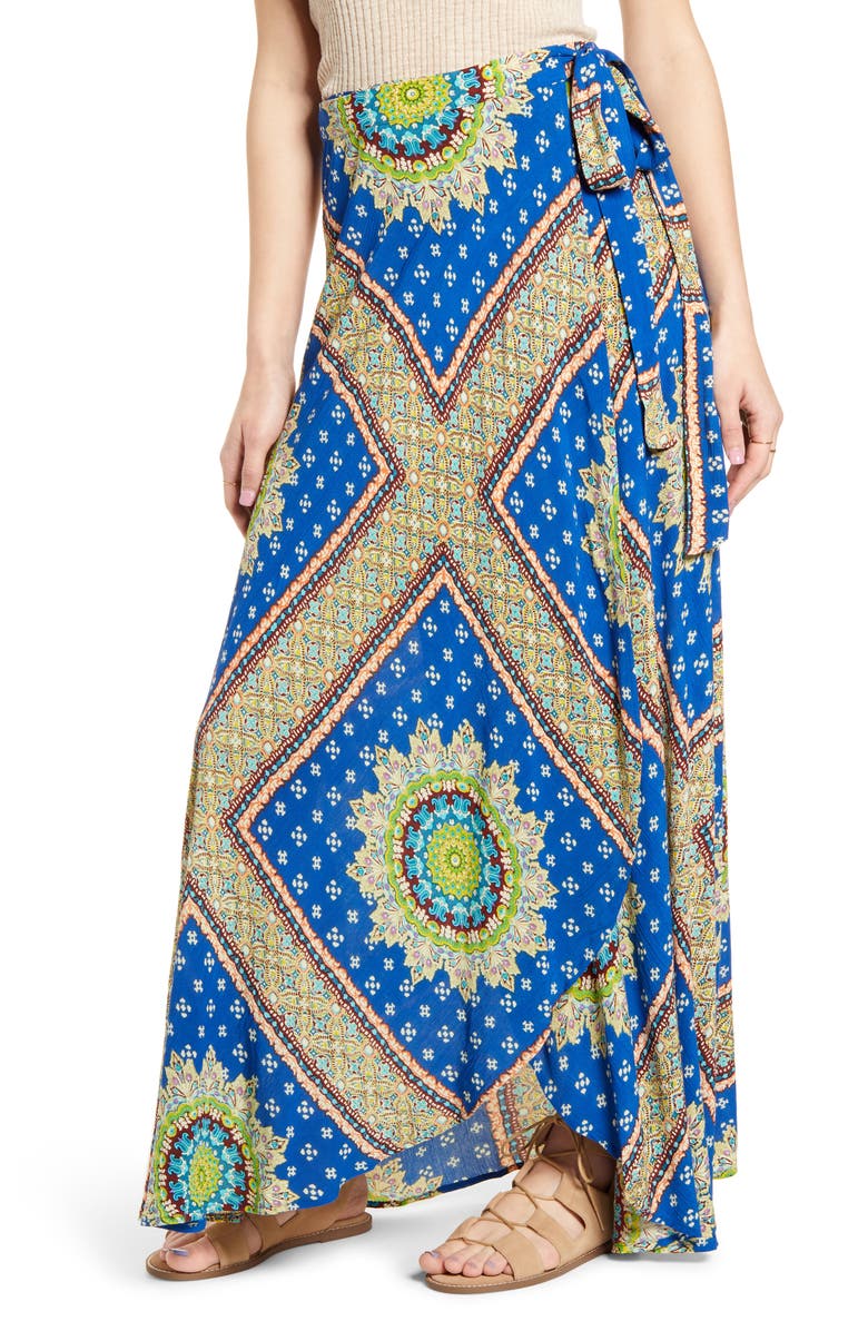 Band of Gypsies Foulard Print Wrap Skirt, Main, color, 