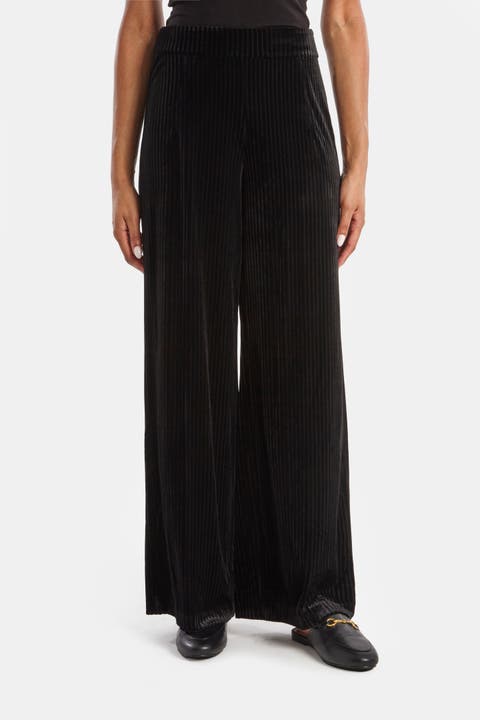 Women Black Corduroy Pouch Pocket Drawstring Pants