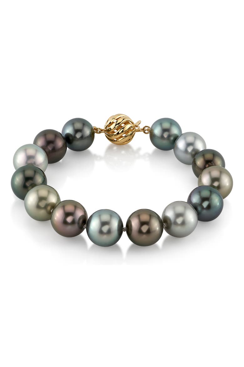11-12mm Tahitian South Sea Multicolor Pearl Bracelet - Premier AAAA Quality, Main, color, Yellow Gold Clasp
