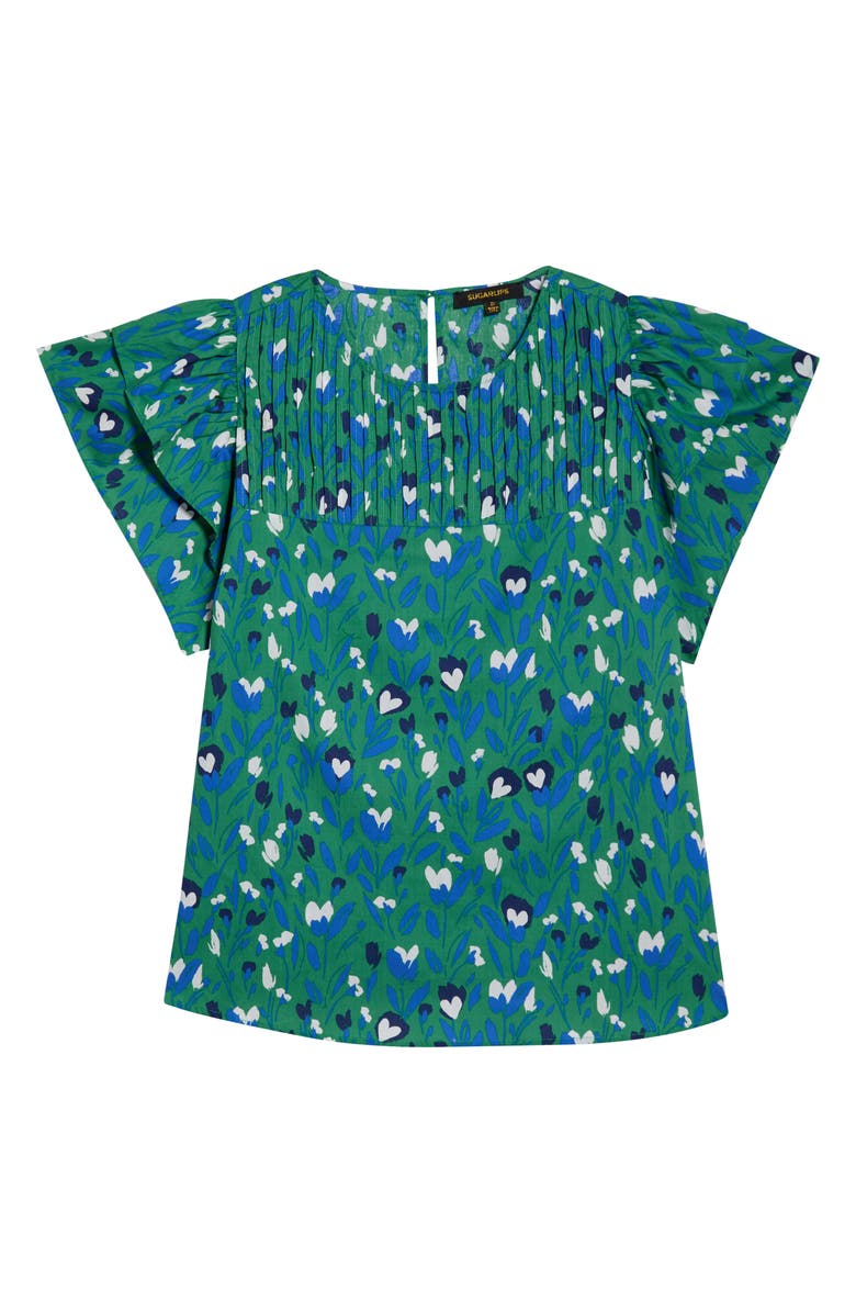 SUGARLIPS Laury Floral Print Cap Sleeve Shirt, Alternate, color, Kelly-Multi