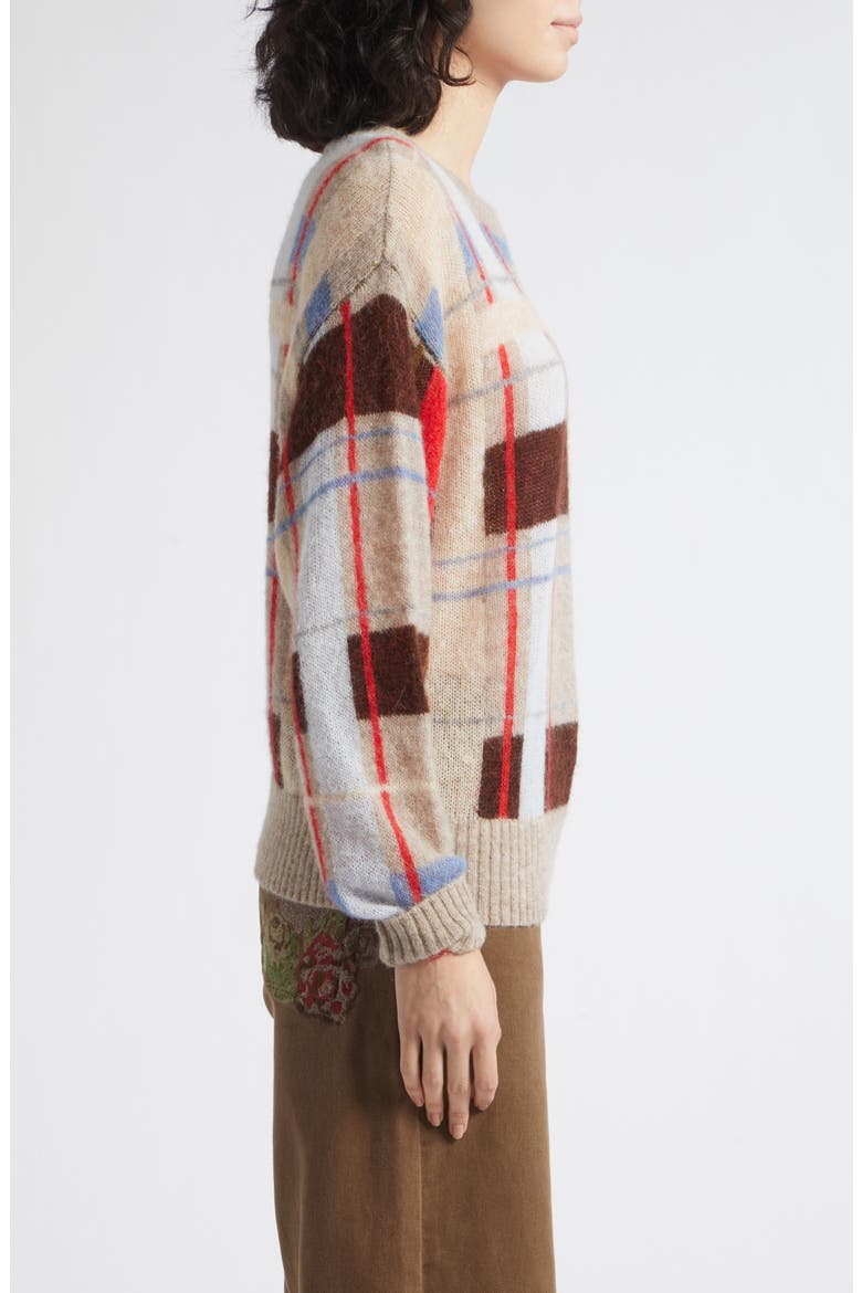 Grid Check Alpaca & Merino Wool Blend Sweater, Alternate, color, SCARLET GRID