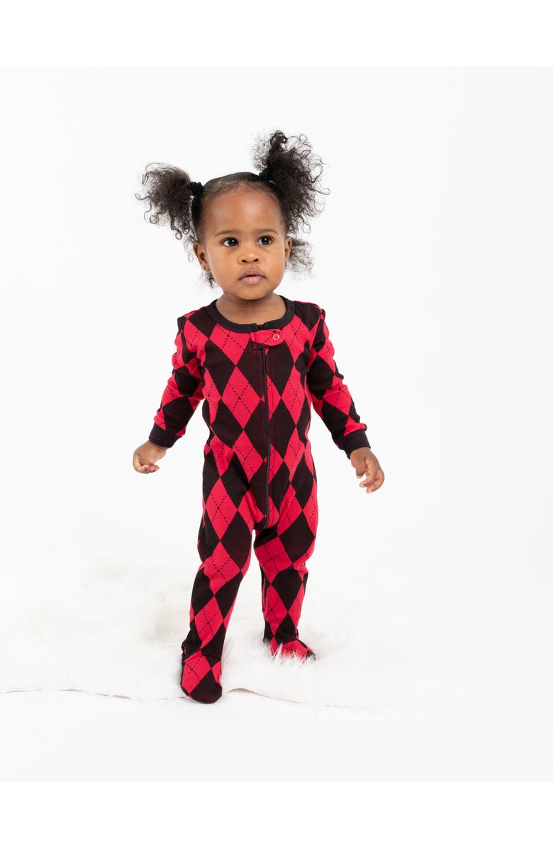 Leveret Footed Printed Cotton Matching Family Holiday Pajamas, Argyles & Holiday Prints, Alternate, color, Argyle Black & Red