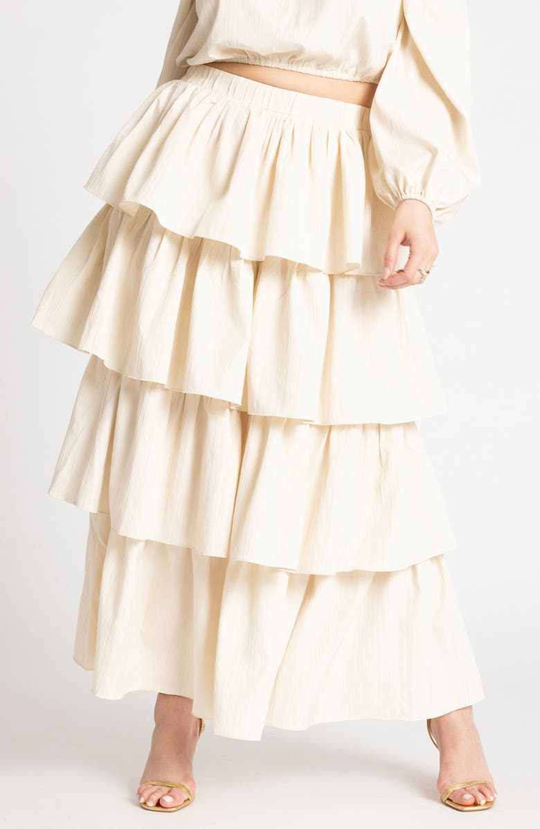 ELOQUII Tiered Ruffle Maxi Skirt, Main, color, 