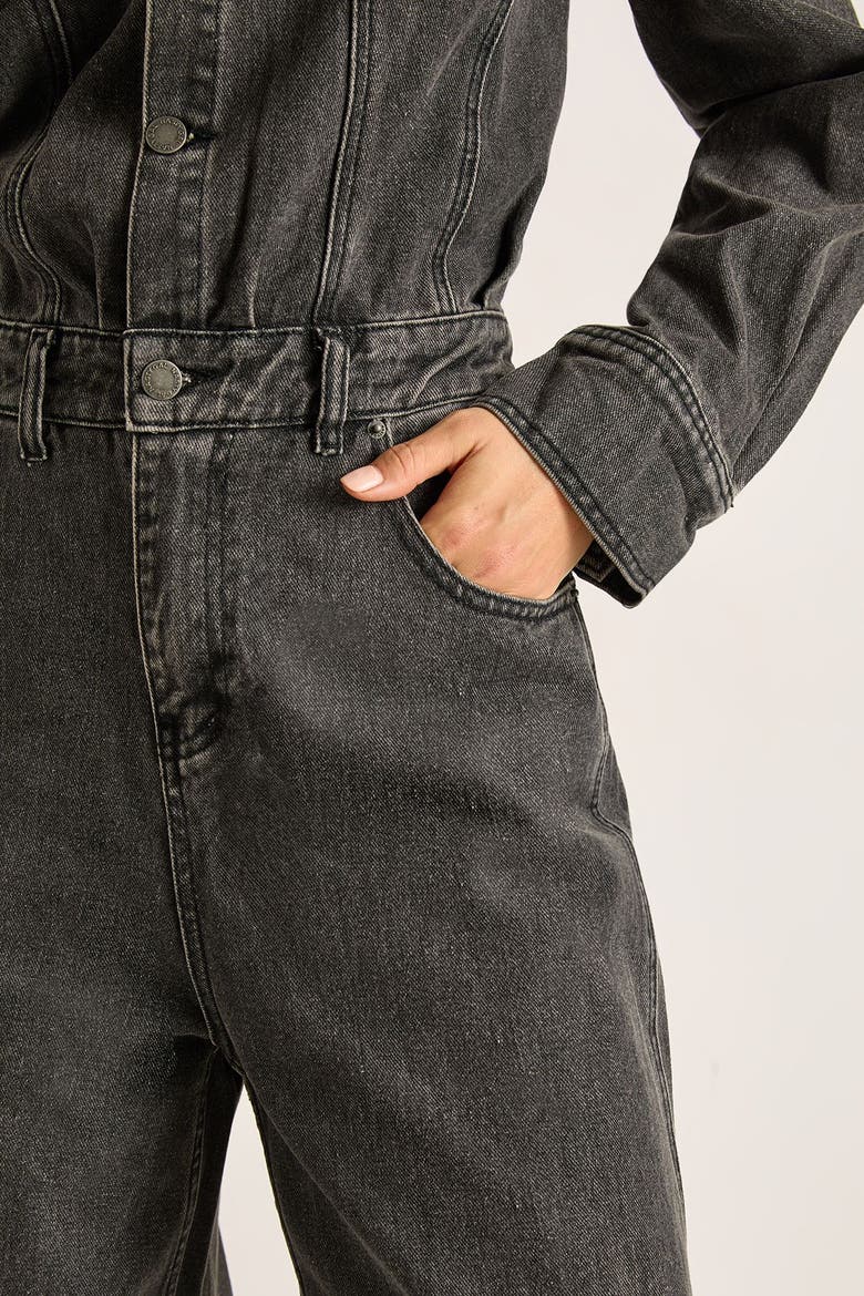 Denim Shoulder Pad Boilersuit, Alternate, color, Washed Black