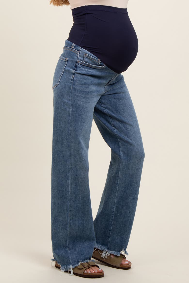 Wide Leg Distressed Hem Maternity Jeans, Alternate, color, Blue