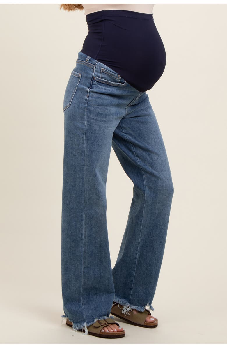 PinkBlush Wide Leg Distressed Hem Maternity Jeans, Alternate, color, Blue