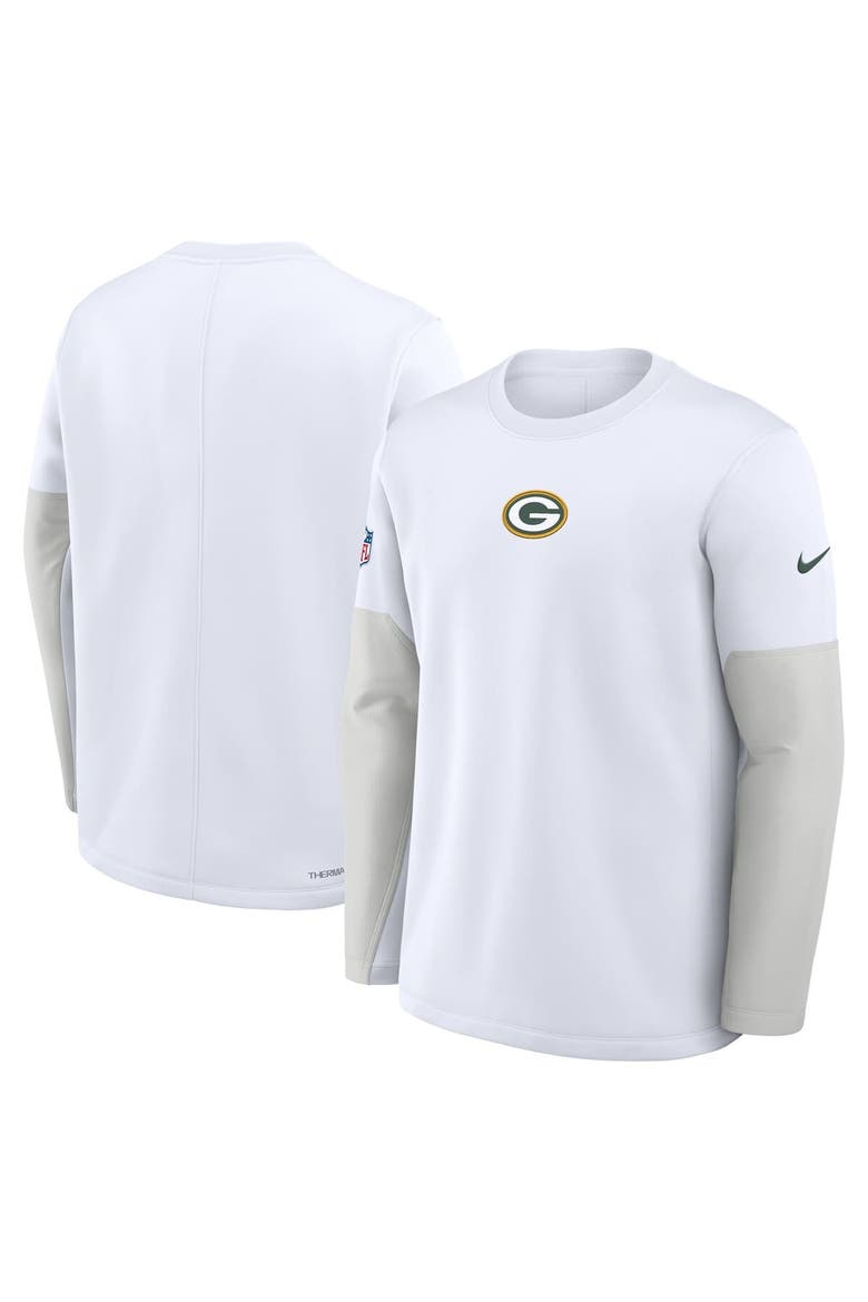 Men's Nike White Green Bay Packers Sideline Coach Therma-FIT Long Sleeve T-Shirt, Alternate, color, White