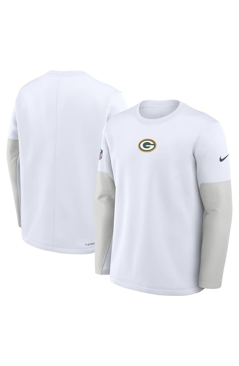 Nike Men's Nike White Green Bay Packers Sideline Coach Therma-FIT Long Sleeve T-Shirt, Alternate, color, White