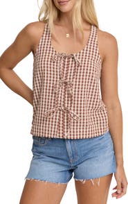 Nobody's Child Thea Gingham Tie Front Cotton Top
