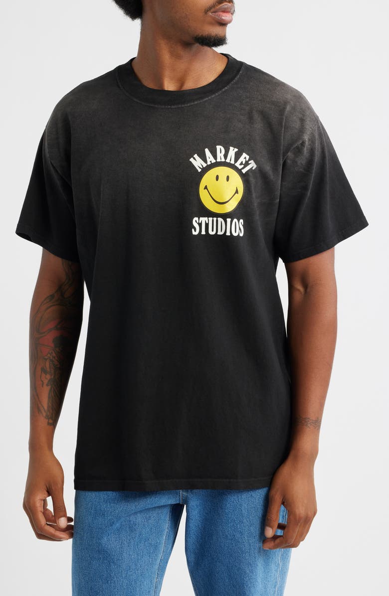 MARKET SMILEY<sup>®</sup> Upside Down Cotton Graphic T-Shirt, Main, color, Jet-Black