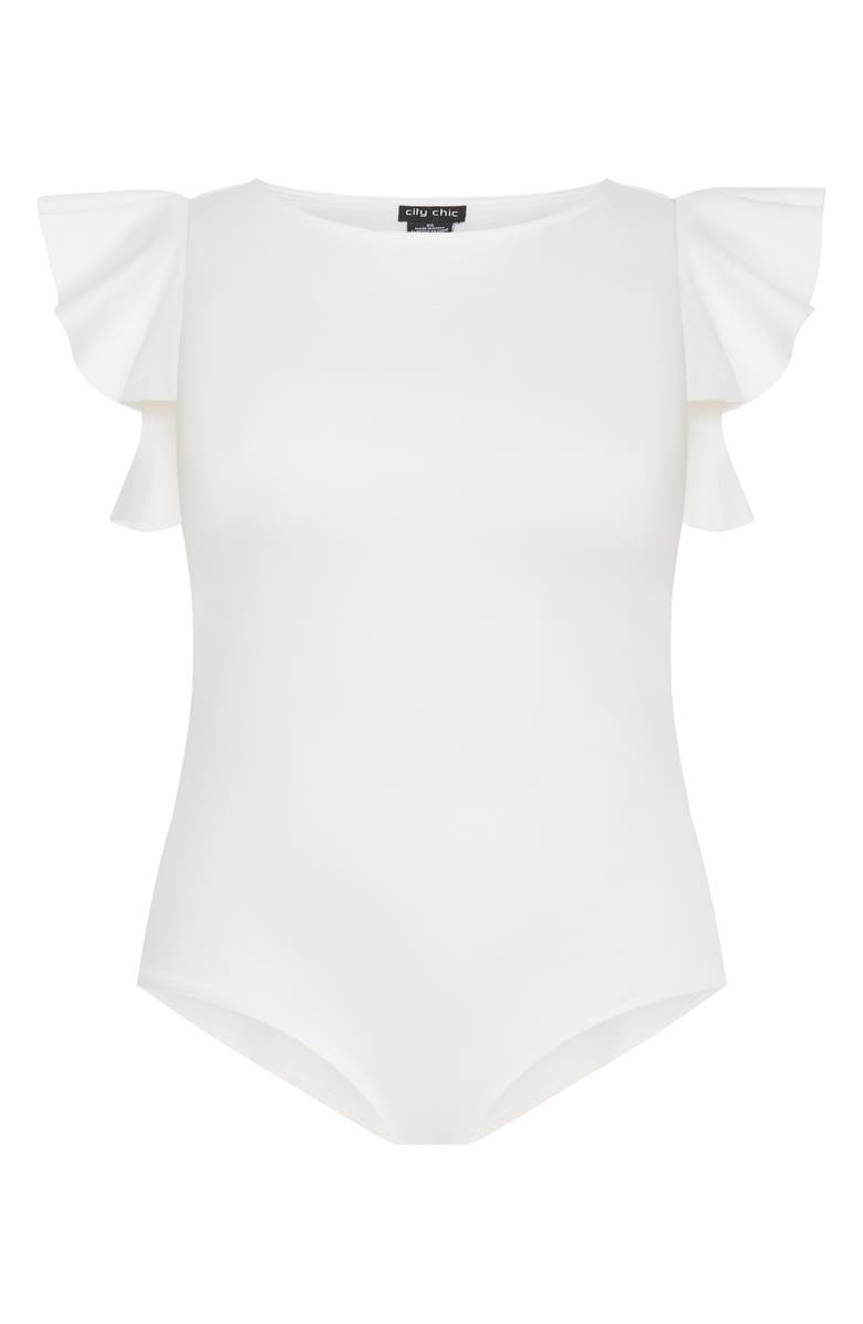 City Chic Daphne Ruffle Sleeve Bodysuit, Alternate, color, Cream