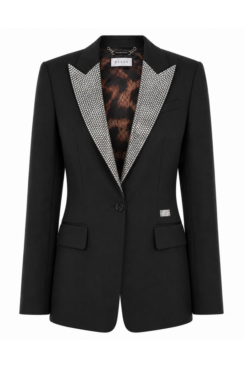 Single Breasted Fit Blazer Crystal Strass Women, Main, color, black