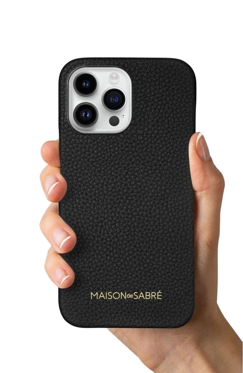 MAISON de SABRÉ Leather Phone Case, Main, color, Black Caviar