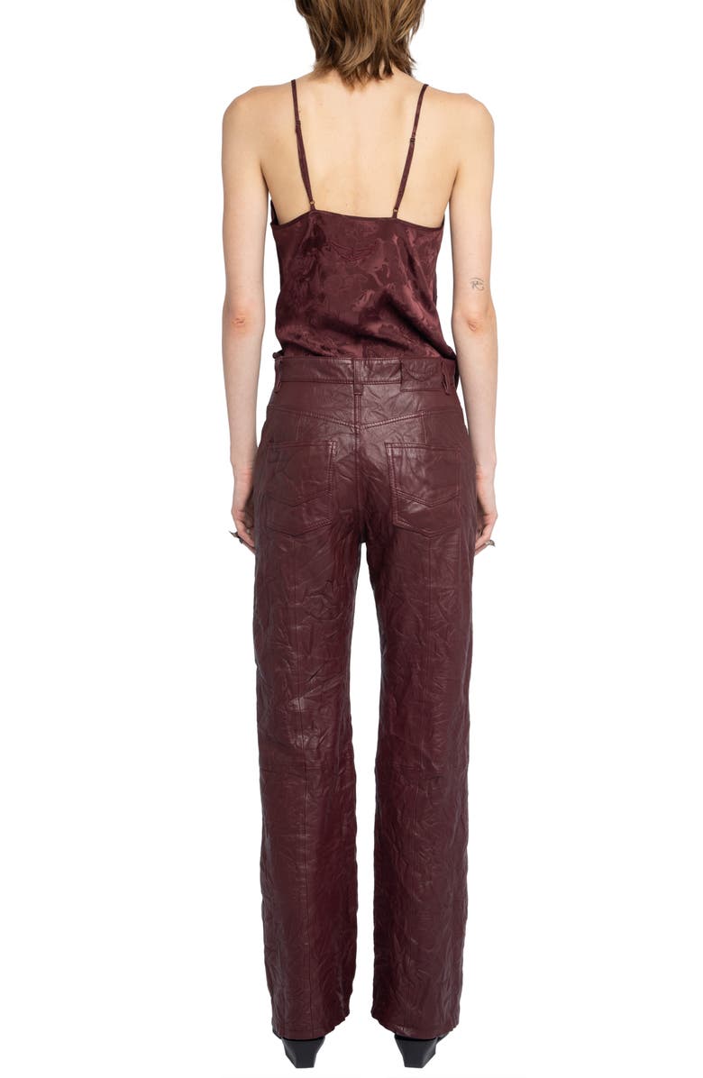 Zadig & Voltaire Evy Crushed Lambskin Leather Pants, Alternate, color, Burgundy