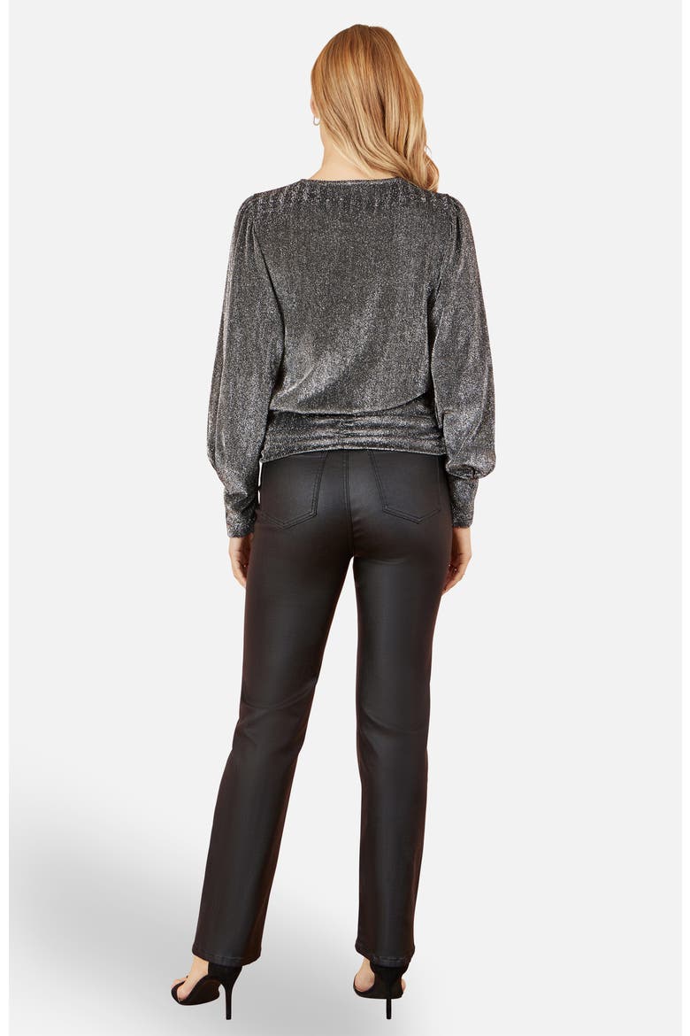 Metallic Stretch Ruched Hem Top, Alternate, color, Black