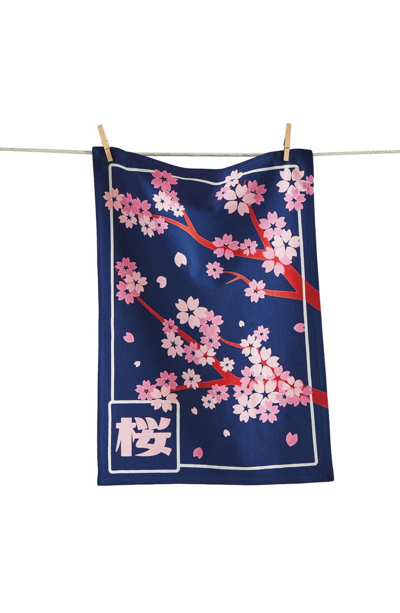tag Cherry Blossom Dishtowel Multi Cotton Everyday, Main, color, Multicolored