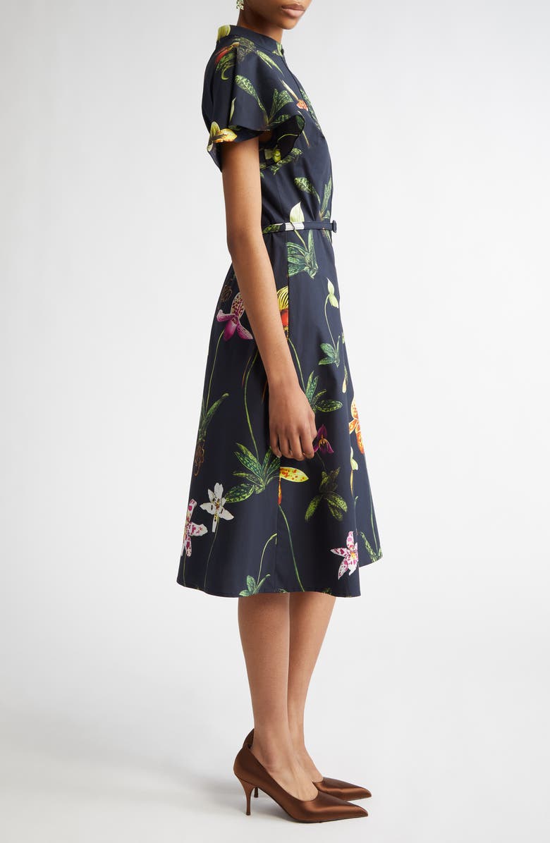 Oscar de la Renta Orchid Short Sleeve Poplin Belted Shirtdress, Alternate, color, 