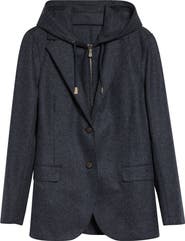 Eleventy Wool Blend Flannel Blazer with Removable Hooded Bib