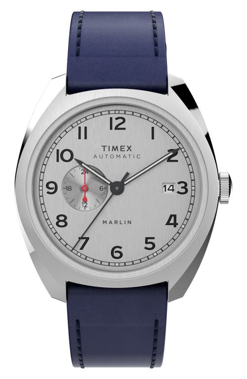Timex® Marlin Automatic Leather Strap Watch, 39mm in Blue at Nordstrom