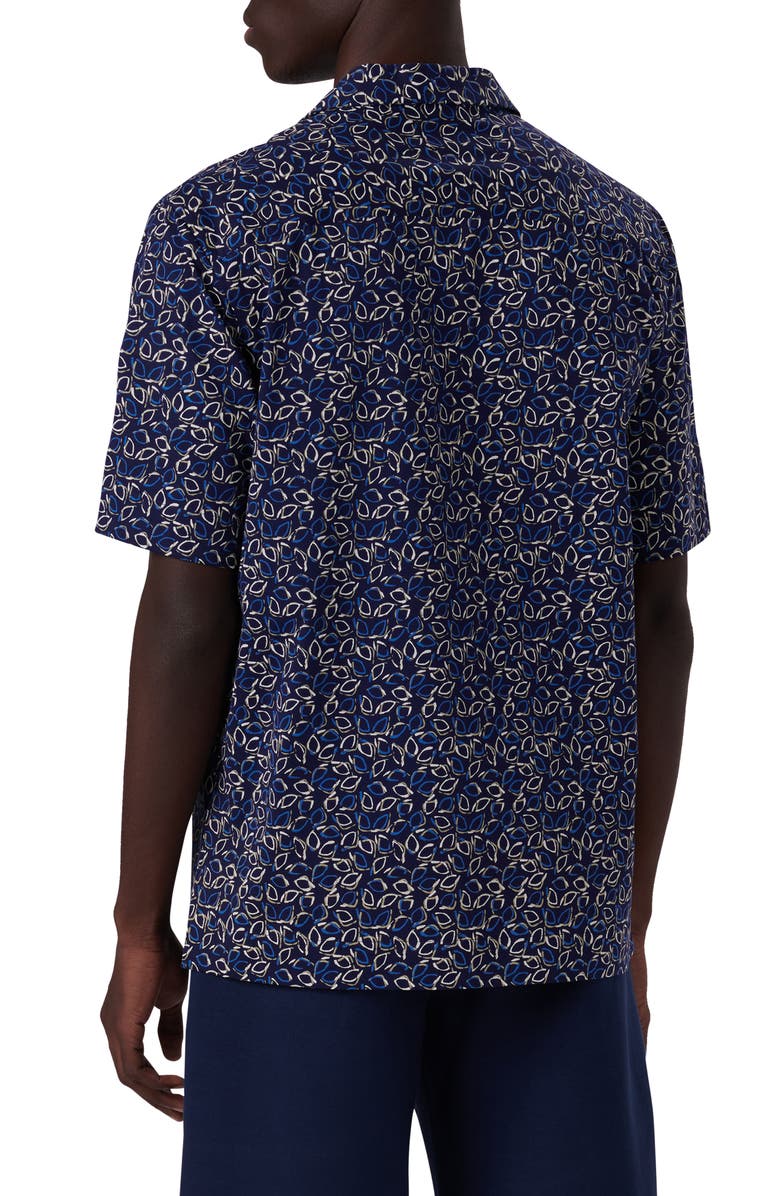 Bugatchi OoohCotton<sup>®</sup> Tech Leaf Print Knit Short Sleeve Button-Up Camp Shirt, Alternate, color,