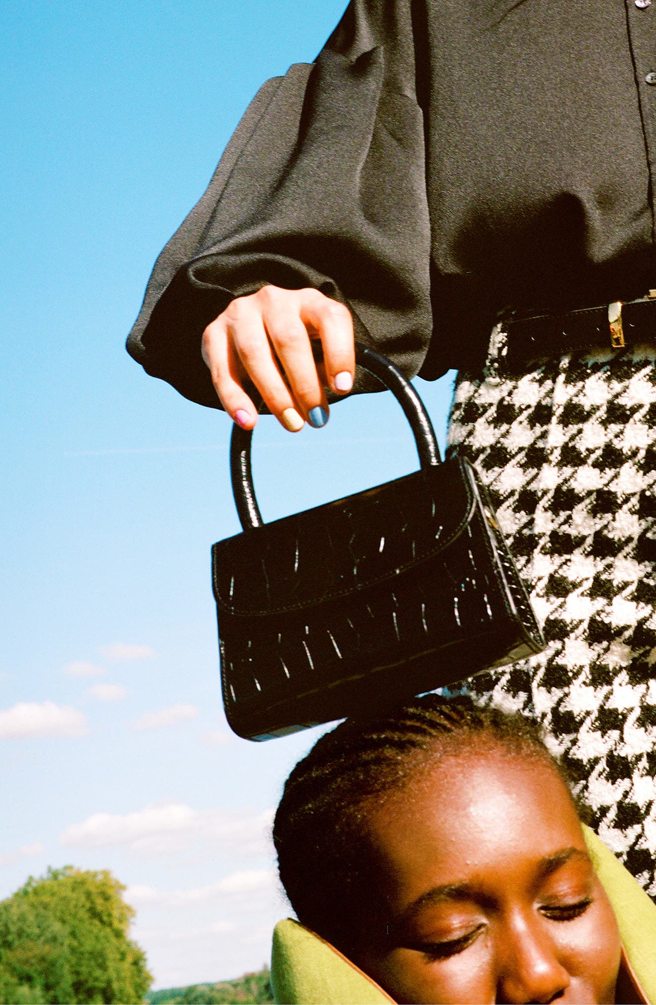 By Far Mini Croc Embossed Leather Top Handle Bag, Alternate, color, 