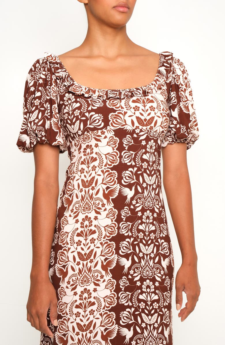 The Lulo Project The Signal Mixed Print Crepe Dress, Alternate, color, Brown Folk Paisley