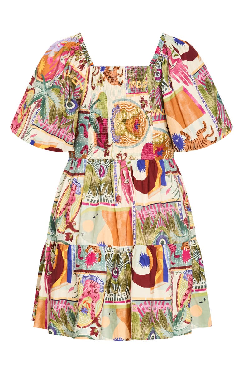 City Chic Simona Puff Sleeve Fit & Flare Minidress, Alternate, color, Dreamscape