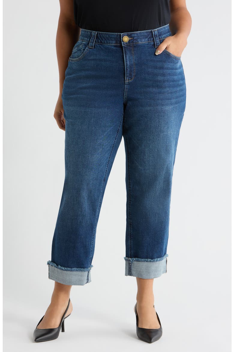 Cuffed High Waist Straight Leg Jeans, Main, color, BLUE