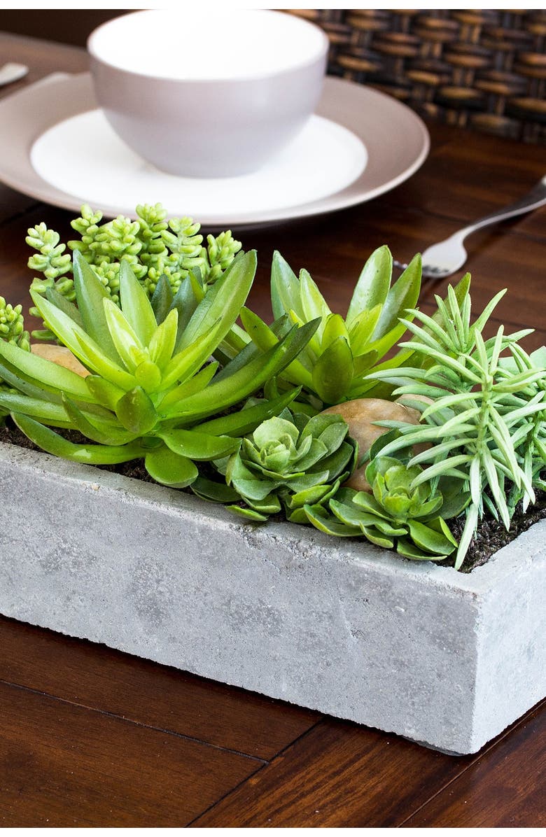 NEARLY NATURAL Succulent Garden with Concrete Planter  - Green, Alternate, color, 