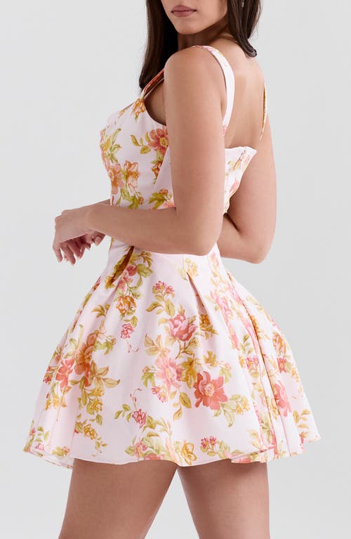 House Of Cb Bunny Voluminous Skirt Minidress In Peach Poppy Print