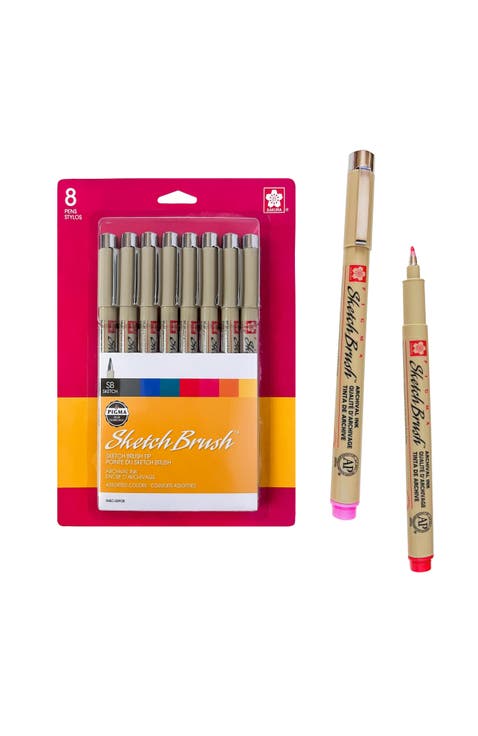 Pigma Sketch Brush Pens, Flexible Tips, Archival Ink, 8 Color Set.