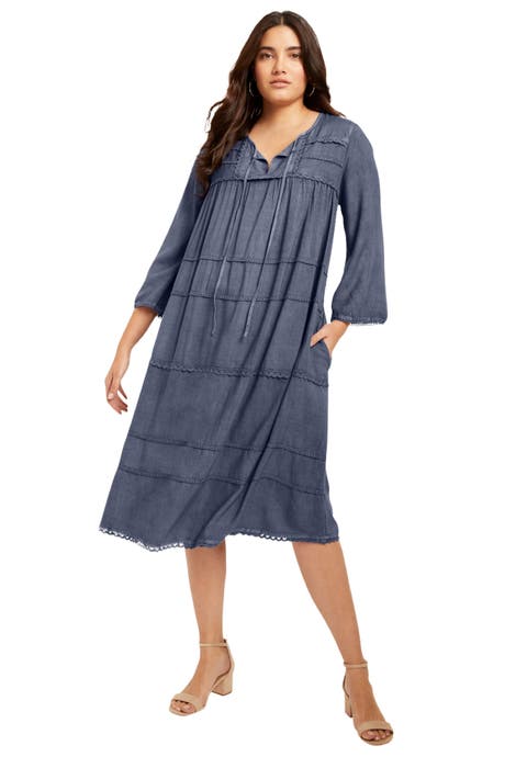 Acid Wash Peasant Dress (Plus Available)