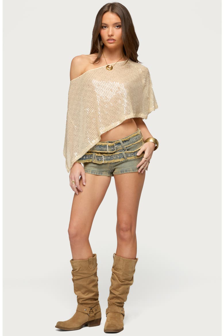 Alanna Sequin Open Stitch Poncho, Alternate, color, GOLD