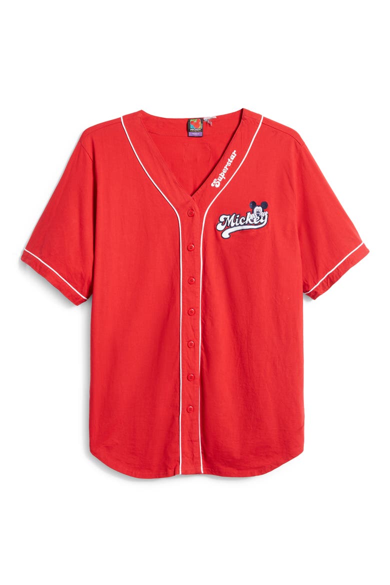 Unisex Secondhand Mickey Embroidered Baseball Jersey, Main, color, RED