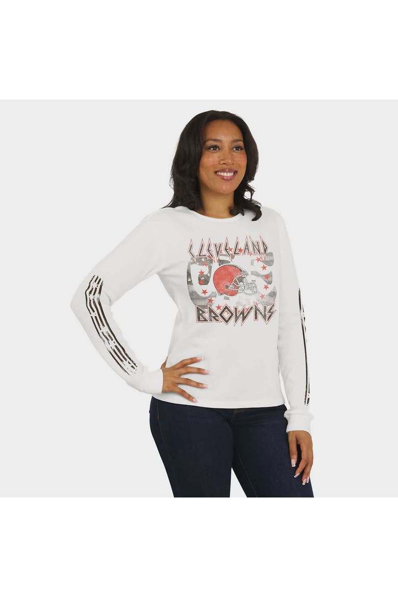 Women's WEAR by Erin Andrews  White Cleveland Browns Graphic Waffle Long-Sleeve T-Shirt, Alternate, color, White