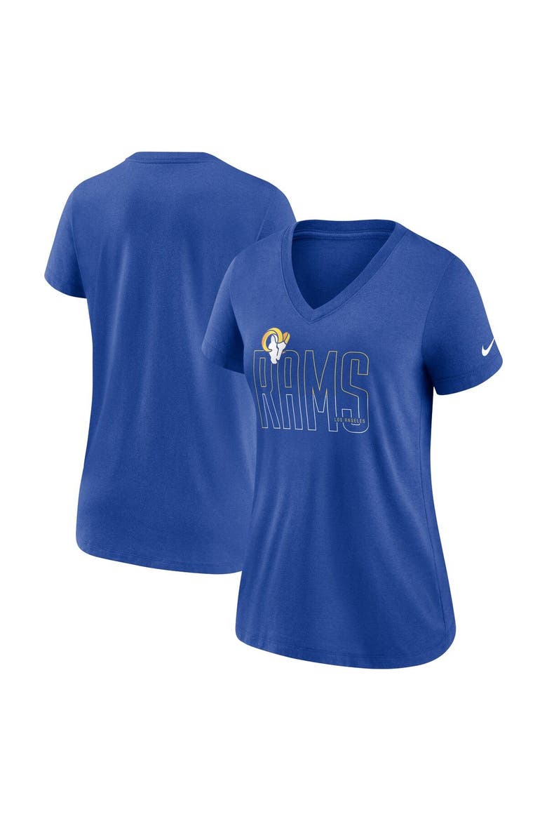 Women's Nike Heathered Royal Los Angeles Rams Lock Up Tri-Blend V-Neck T-Shirt, Main, color, Heather Royal