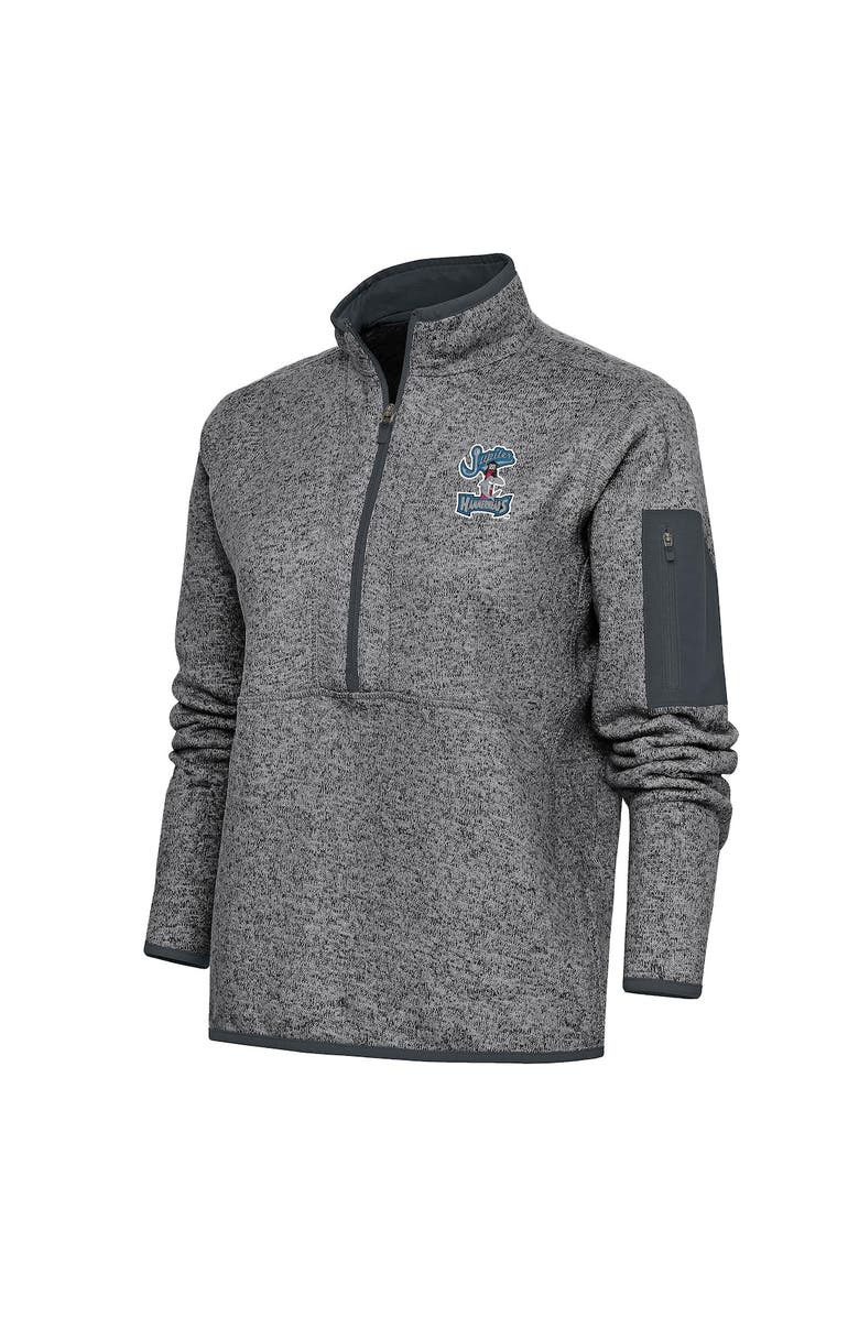 ANTIGUA Women's Antigua  Heather Charcoal Jupiter Hammerheads Fortune Half-Zip Pullover Jacket, Main, color, 